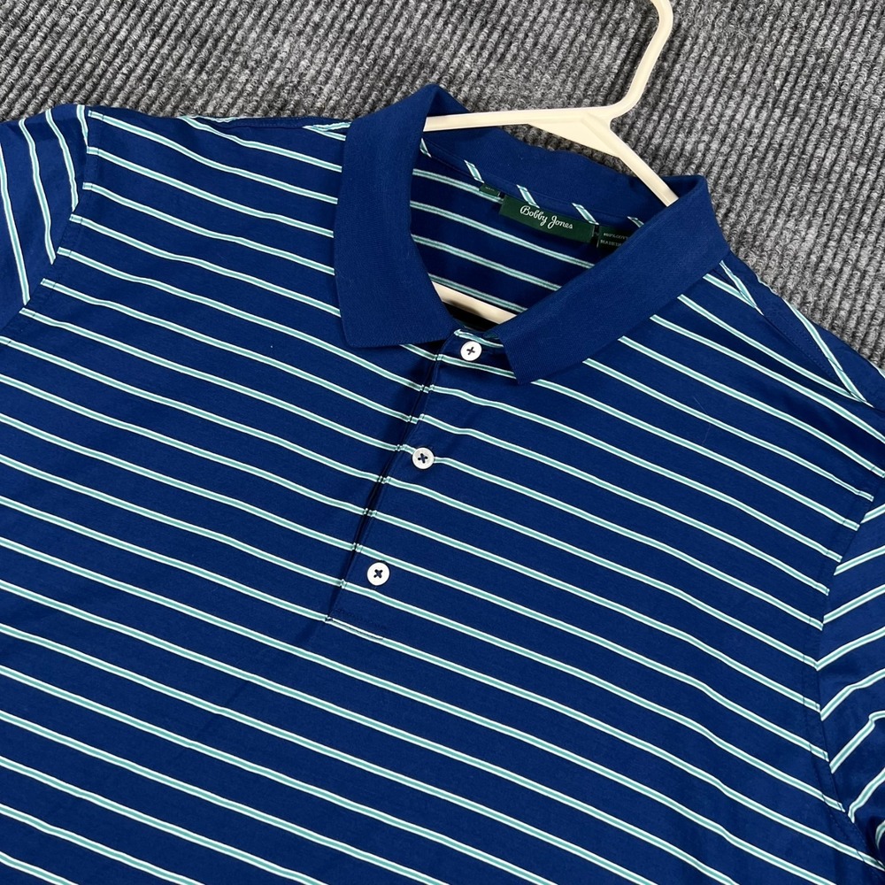 Bobby Jones Polo Shirt Mens 2XL XXL Blue Striped Short Sleeve Casual Golf